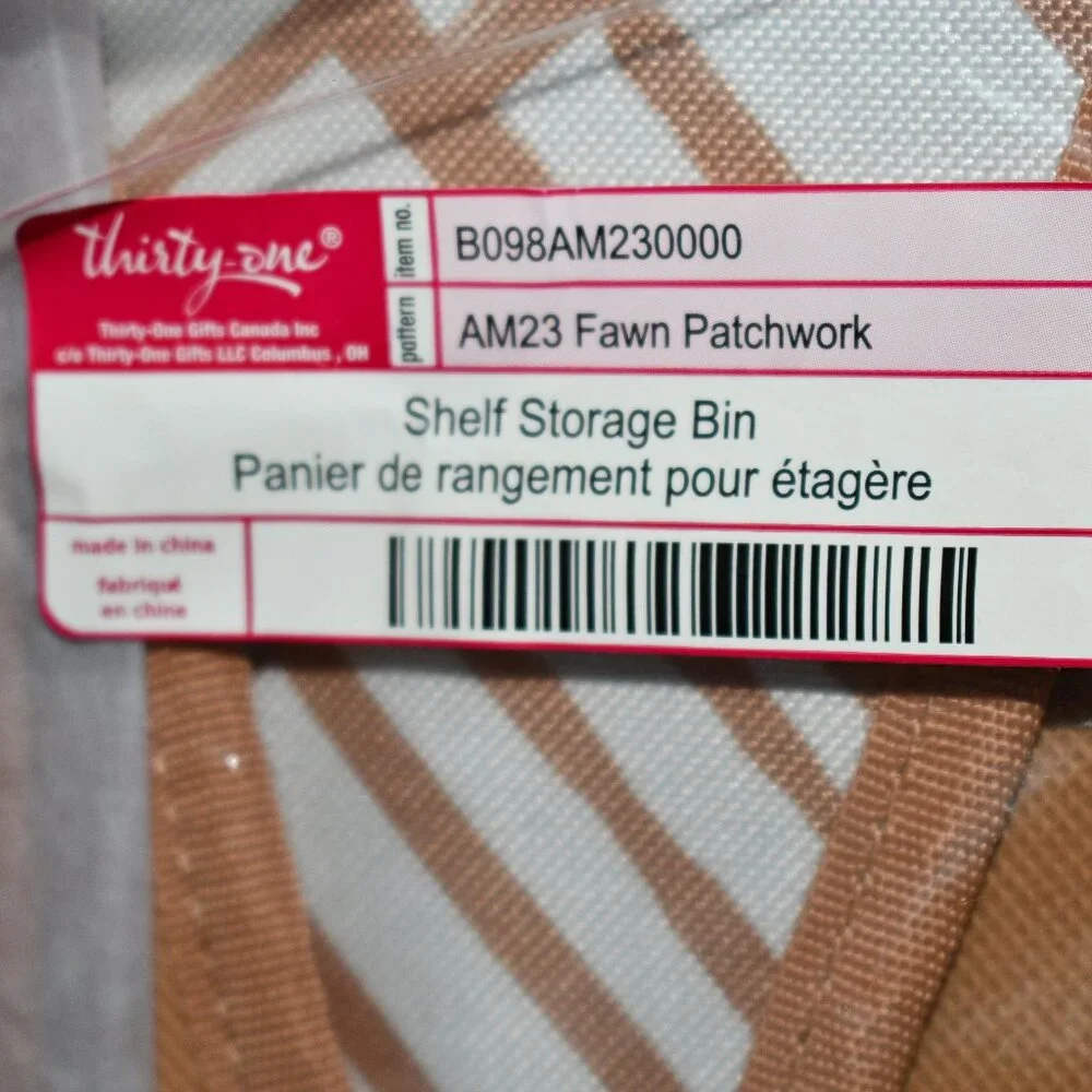 Thirty One  Shelf Storage Bin  in  Fawn Patchwork  NWT